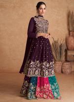 Faux Georgette Wine Party Wear Embroidery Work Plazzo Suit